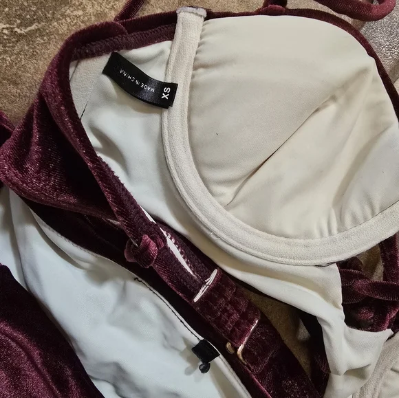 Dark Burgundy Velvet Lush Lingerie Nightie Set